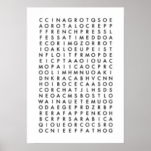 Poster puzzle de recherche de mots de café