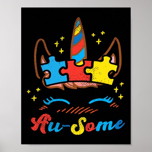 Poster Puzzle de visage de licorne Ausome Sensibilisation (Devant)