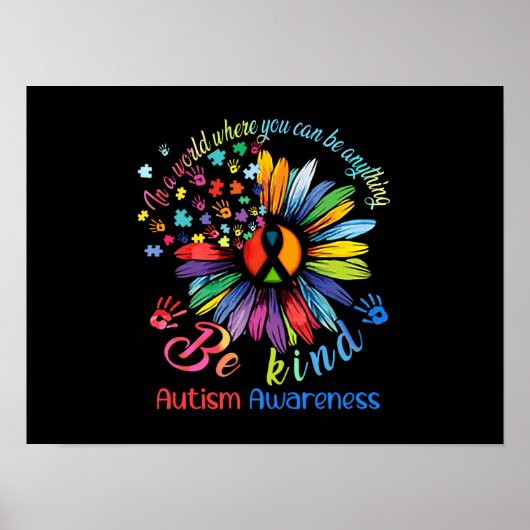 Poster Puzzle Sunflower Be Kind Autism Awareness Support (Devant)