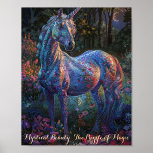 Poster Puzzle Unicorne florale enchantée - Imaginaire mys
