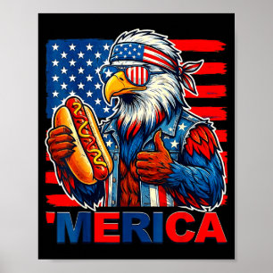 Poster Pygargue à tête blanche hot-dog drapeau américain