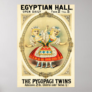 Poster Pygopagi Twins EGYPTIAN HALL Freak Show Circus