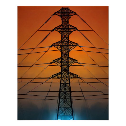 Poster Pylône de coucher de soleil (Devant)