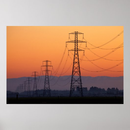 Poster Pylônes électriques au coucher du soleil (Devant)