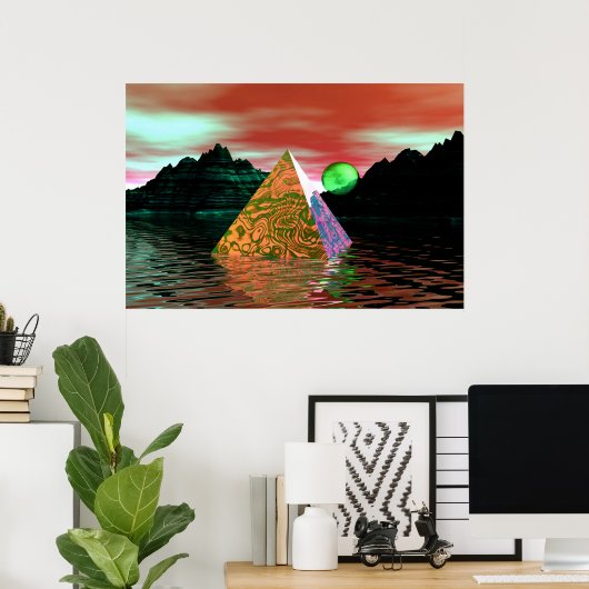 Poster pyramide dans l'eau avec soleil vert (Bureau à domicile)