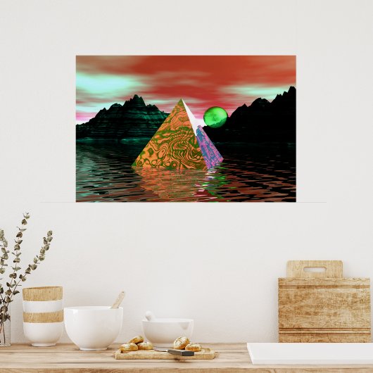 Poster pyramide dans l'eau avec soleil vert (Cuisine)