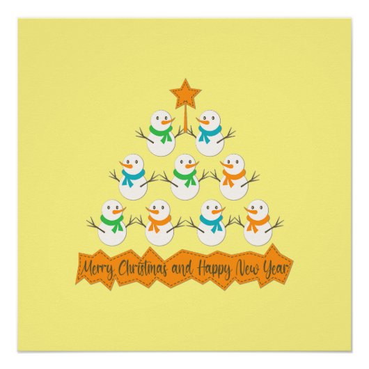 Poster Pyramide des sapins de Noël faite de bonhommes de  (Devant)