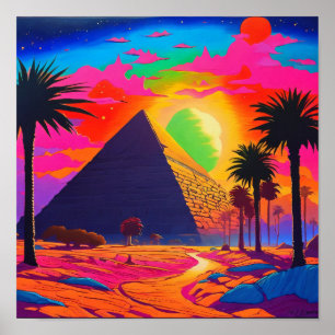 Poster Pyramide Égyptienne Rose Orange Psychedelique