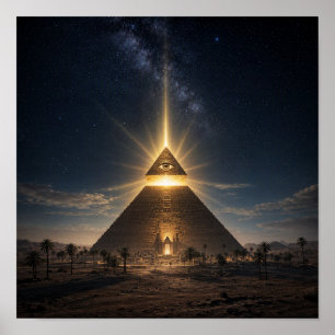 Poster Pyramide Illuminée Mystique la Nuit