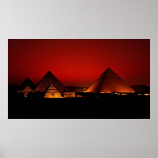 Poster Pyramides au coucher de soleil rouge (Devant)
