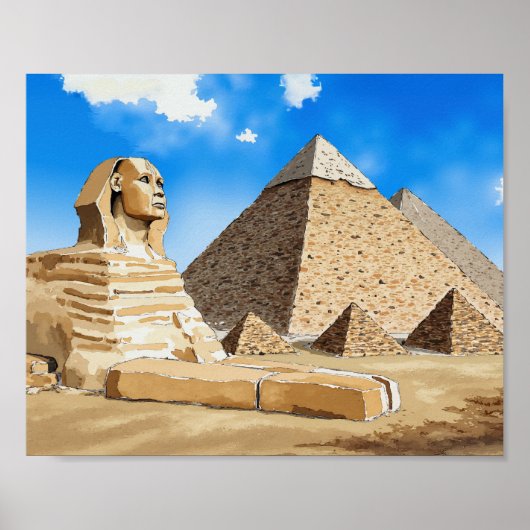 Poster Pyramides de Gizeh Egypte Aquarelle (Devant)