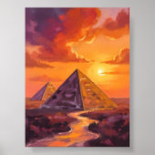 Poster Pyramides d'Égypte Sunset Travel Art (Devant)
