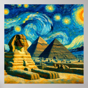 Poster Pyramides nocturnes étoilées Sphinx Egypte