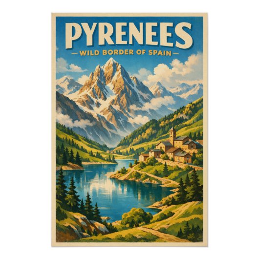 Poster Pyrénées, Espagne, dans un classique voyage rétro (Devant)