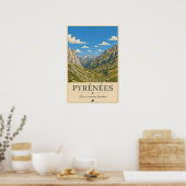 Poster Pyrénées France – Alpines Illustrated Landscape (Cuisine)