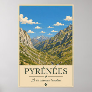 Poster Pyrénées France – Alpines Illustrated Landscape