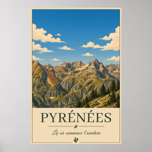 Poster Pyrénées France – Ridges Illustrated Landscape (Devant)