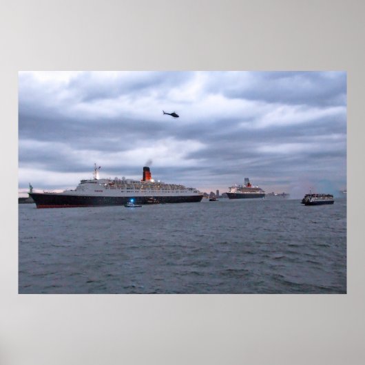 Poster QE2 et QM2 à NYC (Devant)