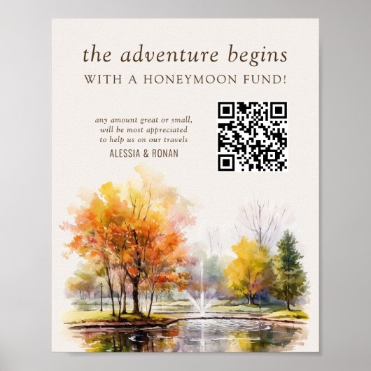 Poster QR Code Honeymoon Fund Fall Lake Country Wedding (Devant)