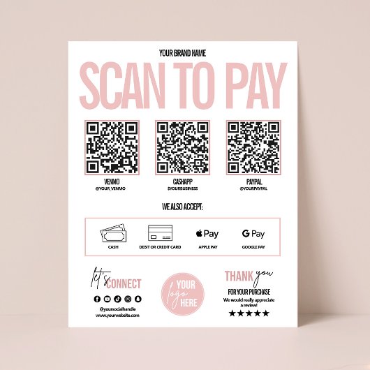 Poster QR Code Scan to Pay Payment Sign Venmo, Cashapp