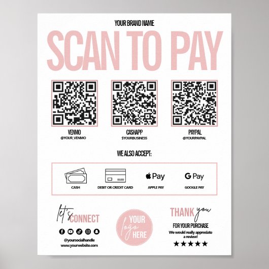 Poster QR Code Scan to Pay Payment Sign Venmo, Cashapp (Devant)