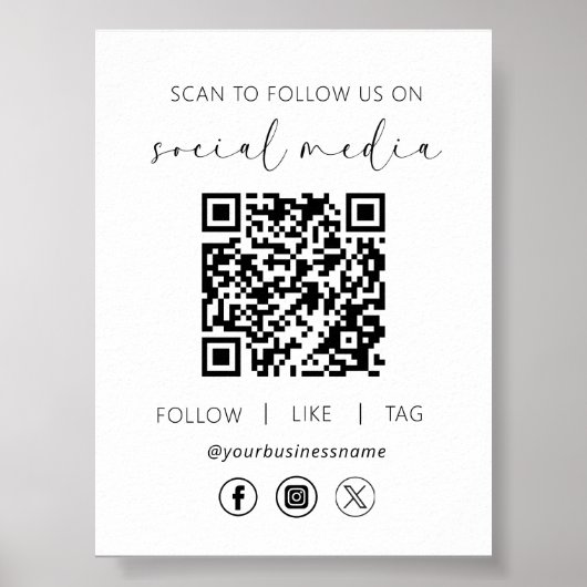 Poster QR Code White Scan To Follow Us on Social Network (Devant)