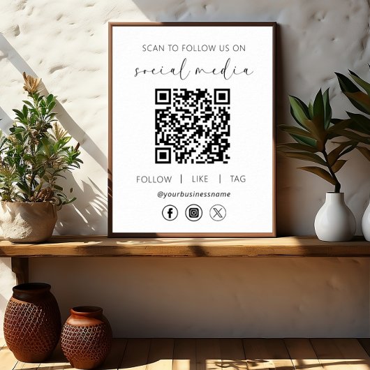 Poster QR Code White Scan To Follow Us on Social Network