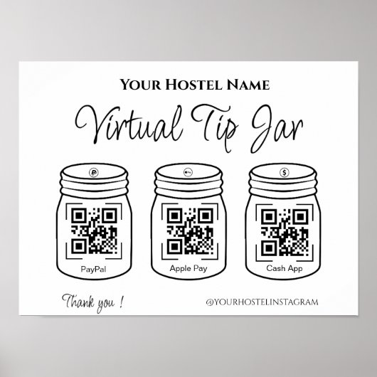 Poster QR Digital Tips Jars Paypal Apple Pay Cash App (Devant)