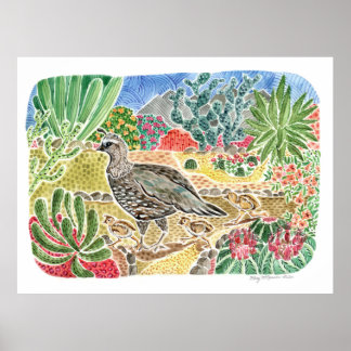 Poster Quail du désert avec paysage du désert coloré