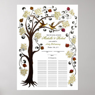 Poster Quaker Mariage, 60 invités -Arbre de Vie, ivoire