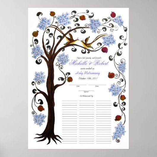 Poster Quaker Mariage 60 invités, blue Tree of Life (Devant)