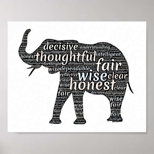 Poster Qualités d'un nuage de mots d'éléphant (Devant)