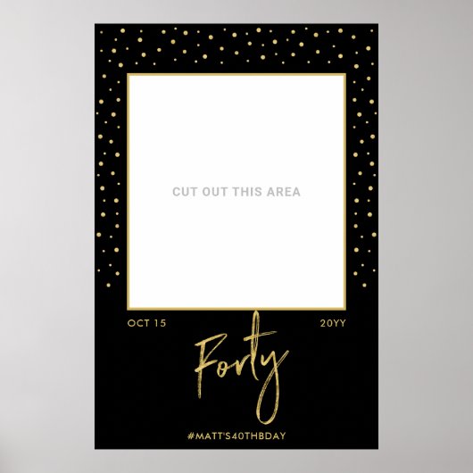 Poster Quarante | Black & Gold 40th Birthday Photo Frame (Devant)
