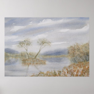 Poster Quarreling Trees Island Aquarelle Paysage