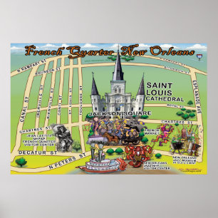 Poster Quartier français La Nouvelle-Orléans Carte amusan
