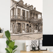 Poster Quartier français vintage, Nouvelle-Orléans (Bureau à domicile)