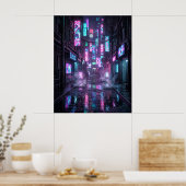 Poster Quartier néon sous la pluie (Cuisine)
