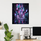 Poster Quartier néon sous la pluie (Bureau à domicile)