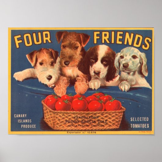 Poster Quatre amis Vintage Crate Étiquette (Devant)