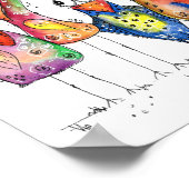 Poster Quatre Beaux Oiseaux Whimsical Colorés (Coin)