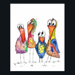 Poster Quatre Beaux Oiseaux Whimsical Colorés<br><div class="desc">Il s'agit d'une peinture originale mixte de quatre oiseaux capricieux. Le tableau est aquarelle agrémenté d'encre et de crayons aquarelle.</div>