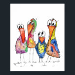 Poster Quatre Beaux Oiseaux Whimsical Colorés<br><div class="desc">Il s'agit d'une peinture originale mixte de quatre oiseaux capricieux. Le tableau est aquarelle agrémenté d'encre et de crayons aquarelle.</div>