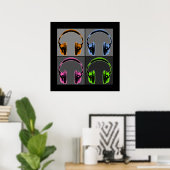 Poster Quatre casques audio Pop Art (Bureau à domicile)