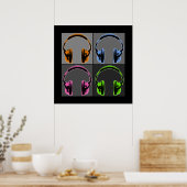 Poster Quatre casques audio Pop Art (Cuisine)