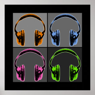 Poster Quatre casques audio Pop Art
