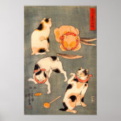 Poster Quatre chats différentes poses illustrant Japonais (Devant)