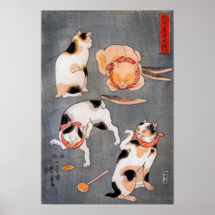 Poster Quatre chats japonais Ukiyo-e Art Utagawa Kuniyosh
