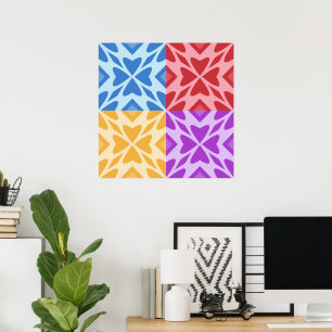 Poster Quatre Coeurs lumineux et colorés