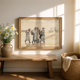Poster Quatre femmes de pêcheurs sur la plage   Winslow H