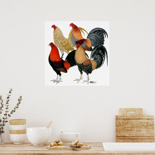 Poster Quatre gamecocks (Cuisine)